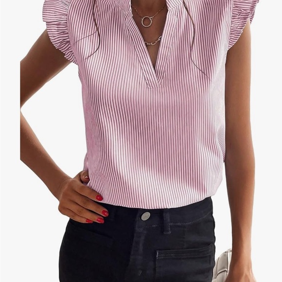 Tops - Striped Pink Ruffle Sleeve Top